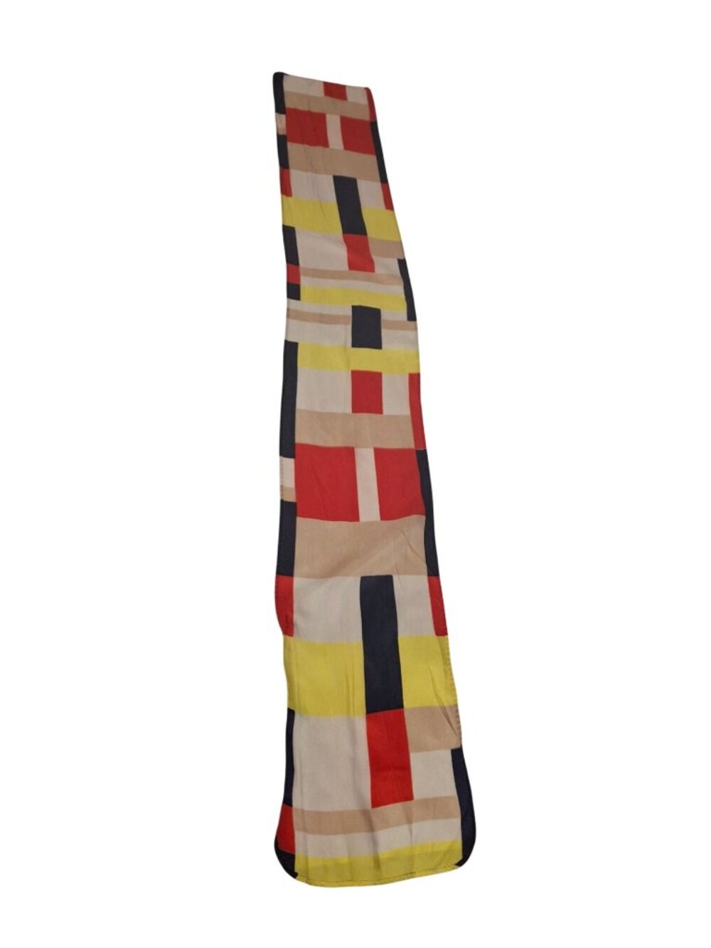 Vintage Geometric Scarf Red Yellow Navy Color Block Mod Retro Skinny 43x8